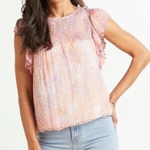 BB Dakota Dreams Are Made‎ Of Tie Dye Short Sleeve Ruffle Top Size M